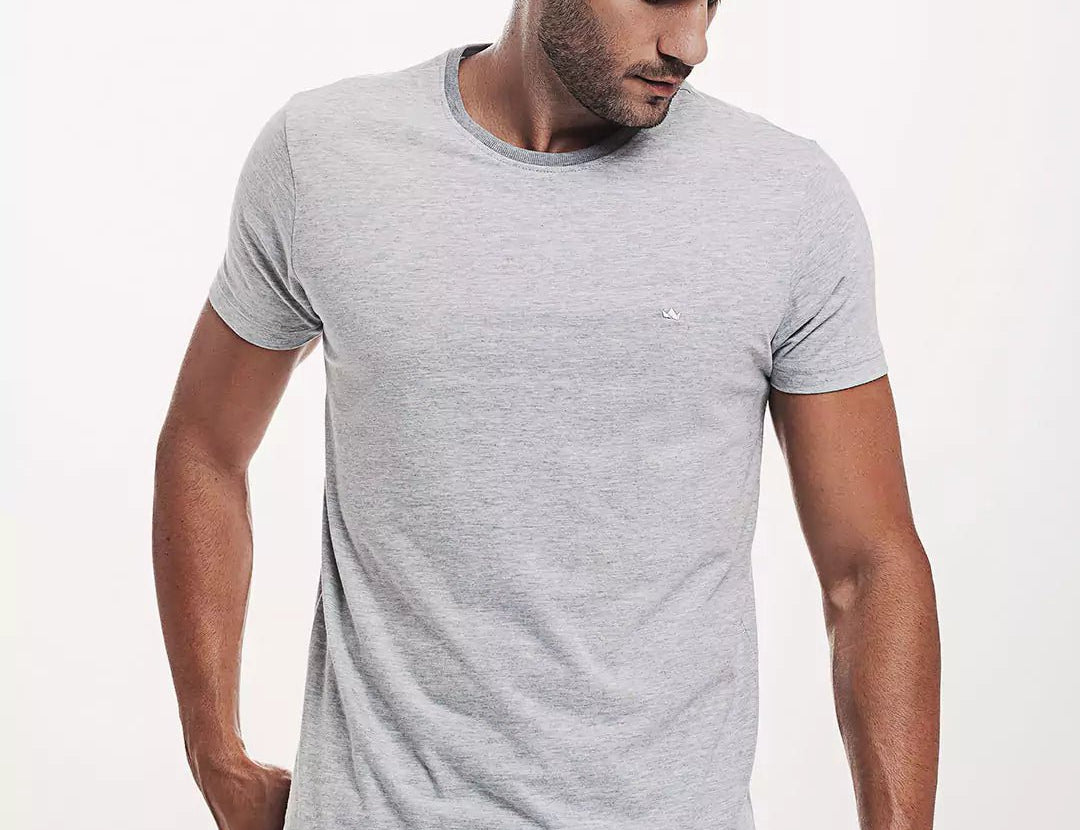 Camiseta Algodão 301 Cinza Mescla Algodão BCI™ & Tingimento Reativo EZUTUS Roupa Masculina Básica de Qualidade