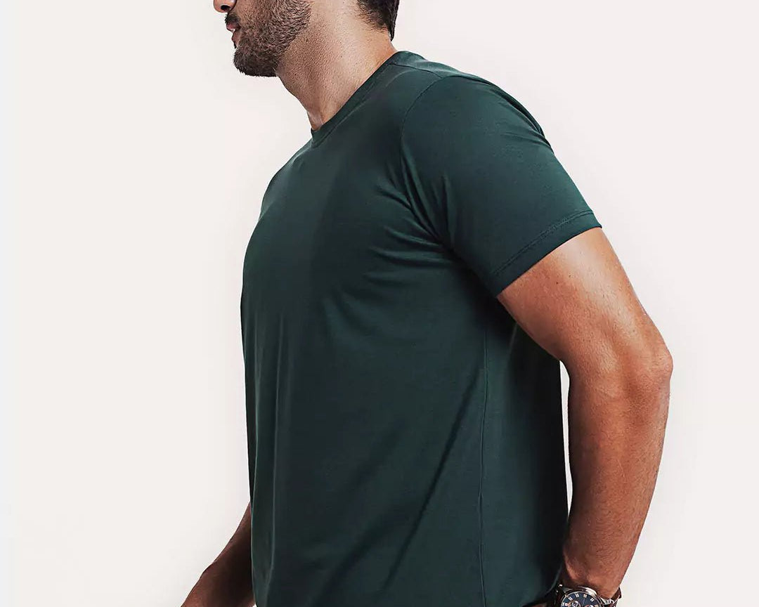 Camiseta Algodão Pima Verde Escura Algodão PIMA™ & Tingimento Reativo EZUTUS Roupa Masculina Básica de Qualidade