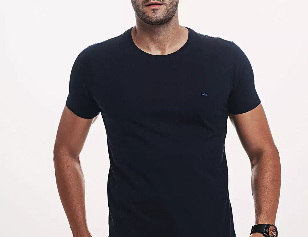 Camiseta Algodão 301 Azul Marinho Algodão BCI™ & Tingimento Reativo EZUTUS Roupa Masculina Básica de Qualidade