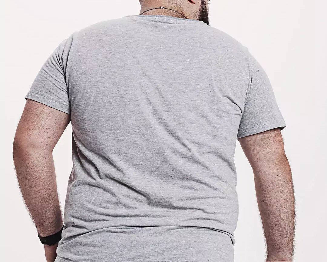 Camiseta Algodão 301 Cinza Mescla | Plus Size Algodão BCI™ & Tingimento Reativo EZUTUS Roupa Masculina Básica de Qualidade