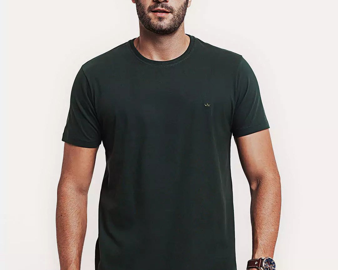 Camiseta Algodão 301 Verde Escura Algodão BCI™ & Tingimento Reativo EZUTUS Roupa Masculina Básica de Qualidade