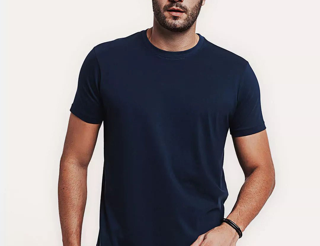 Camiseta Algodão Pima Azul Marinho Algodão PIMA™ & Tingimento Reativo EZUTUS Roupa Masculina Básica de Qualidade