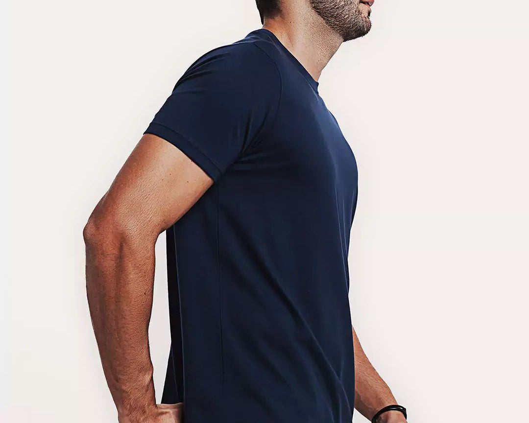 Camiseta Algodão Pima Azul Marinho Algodão PIMA™ & Tingimento Reativo EZUTUS Roupa Masculina Básica de Qualidade