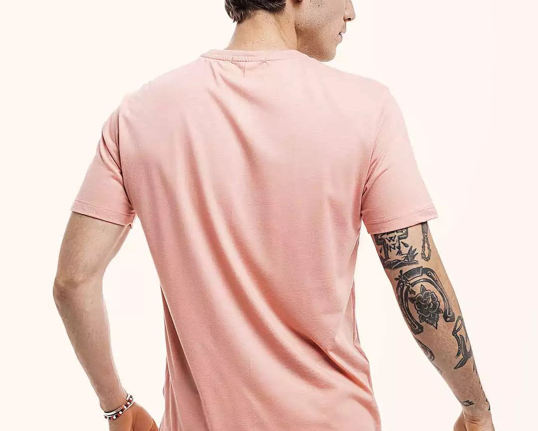 Camiseta Mescla 401 Rosa Algodão BCI™ & Tingimento Reativo EZUTUS Roupa Masculina Básica de Qualidade